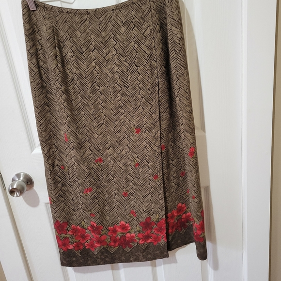 Vintage brown red floral print hem a line midi wrap skirt Tanjay Petites 14 P - Picture 5 of 11
